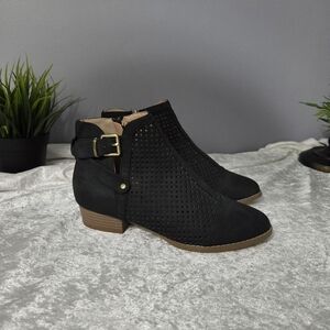AMS Black Ankle Boots with Buckle Detail